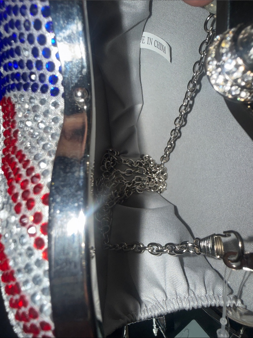 Rhinestone American Flag Heart Clutch Crossbody USA Patriotic Crystal Bag-NWT🇺🇸✨ - Picture 3 of 6